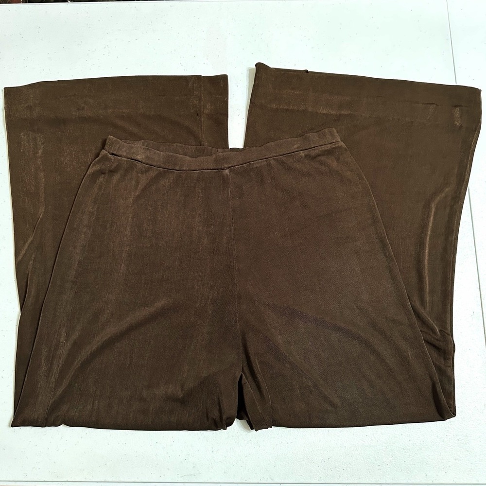 Chico's Travelers Brown Pazallo Pants Flare Leg Elastic Waist Stretch Sz 1 REG M